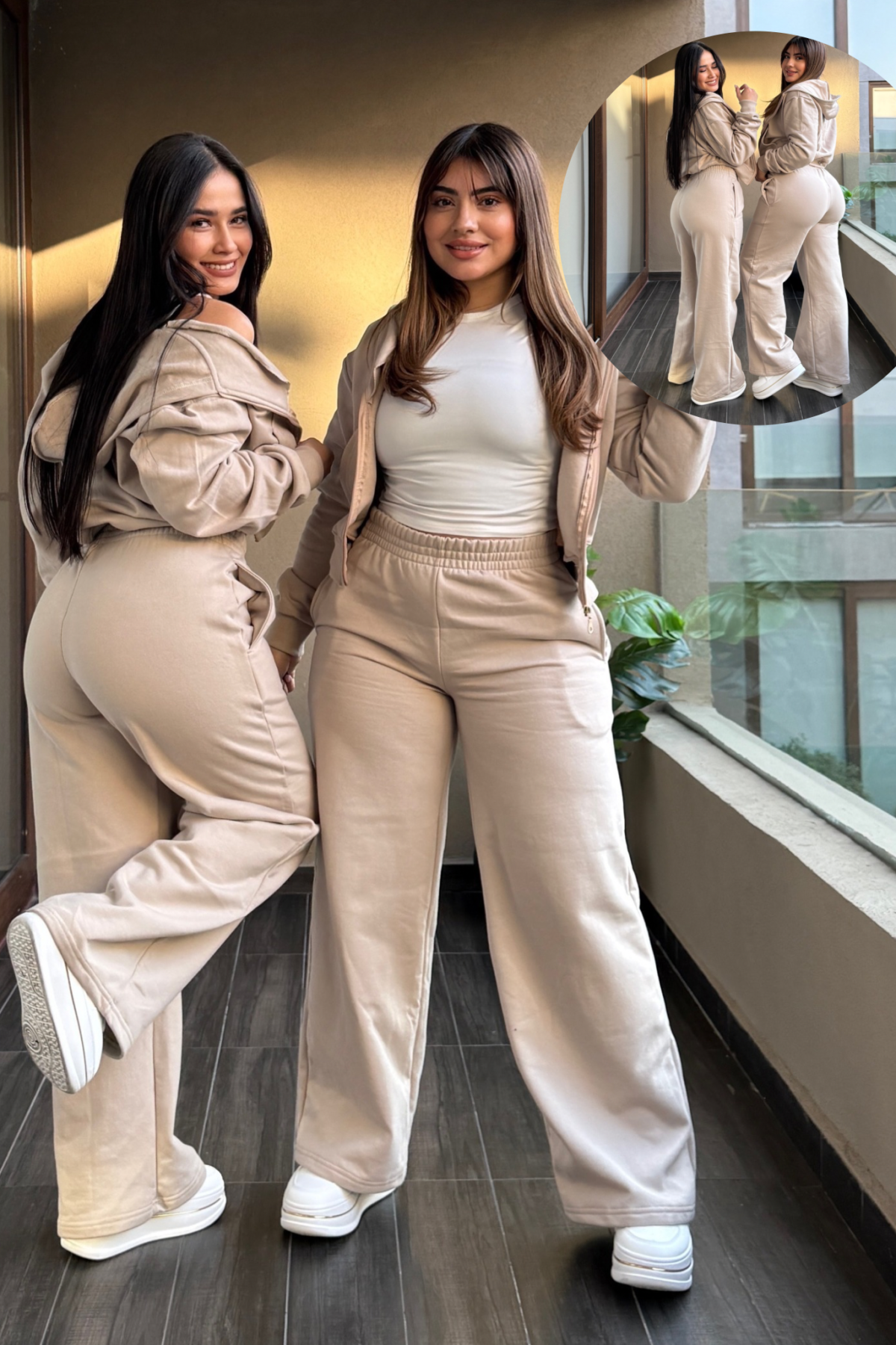 Set Beige LESKA – Polerón Oversize + Buzo Palazzo | Estilo ZARA, Franela | Envíos a Chile