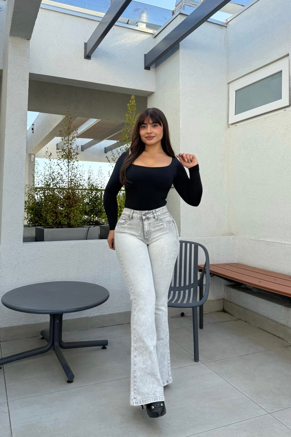 Jeans flare Gris claro  - Tiro alto - Push up - paradise