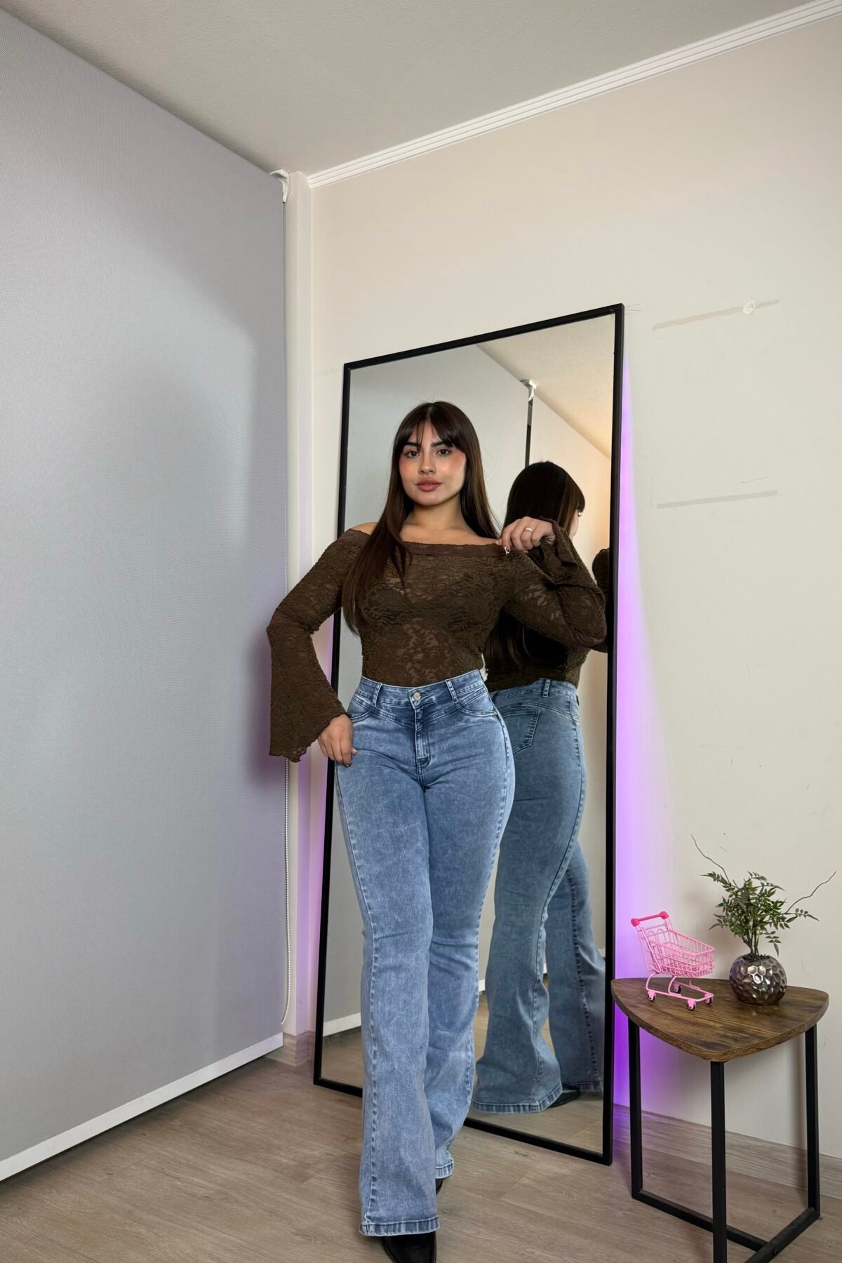 Jeans Flare CELESTE CLARO Curvy Push Up Tiro Alto Jaspeado – Paradise | Leska Beauty