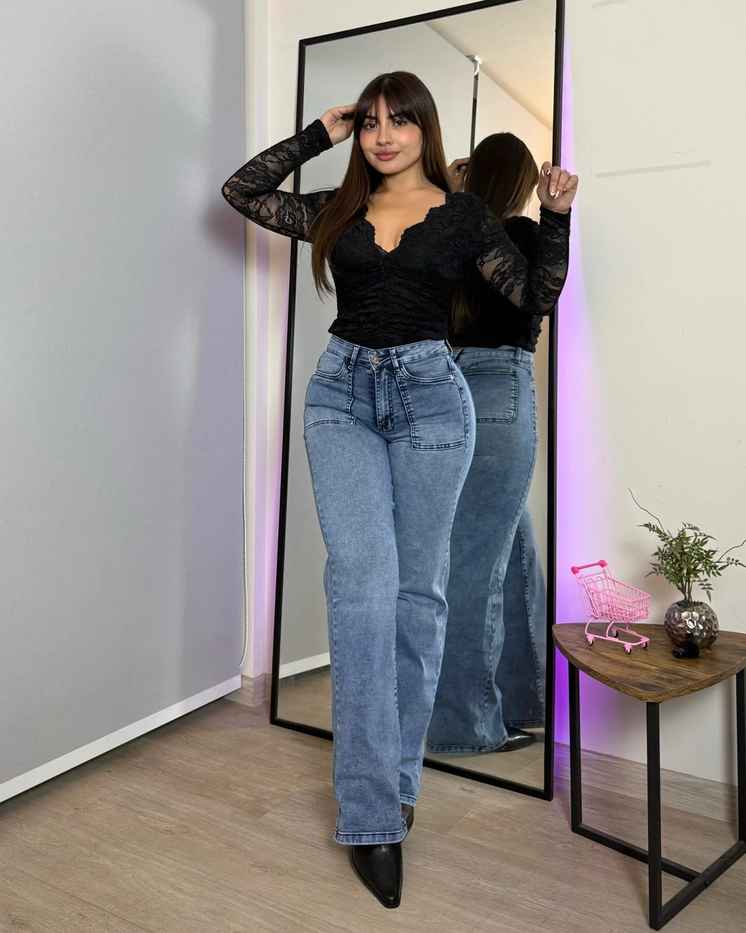 Jeans wide leg celeste